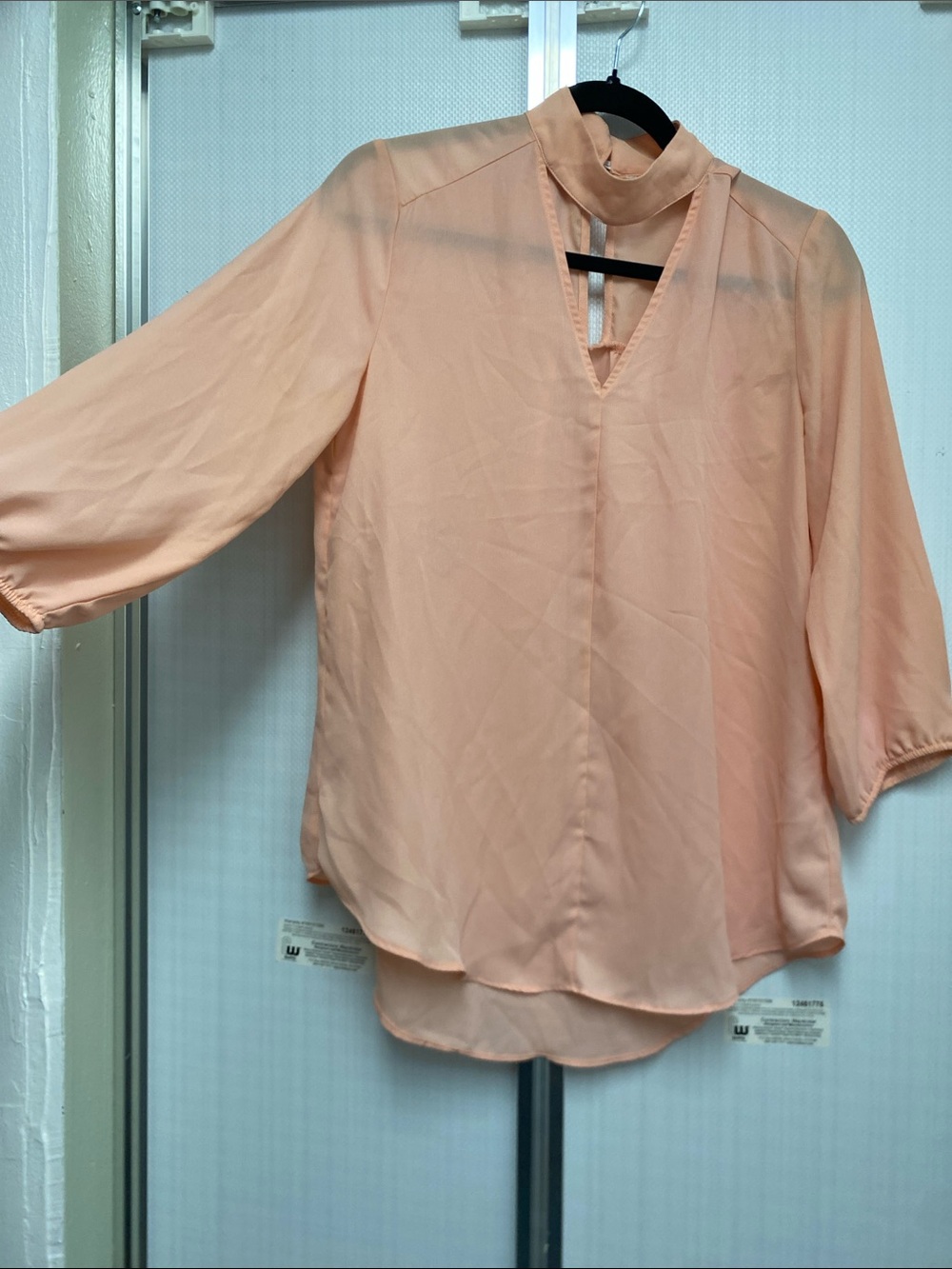 Light Peach Chiffon Blouse with Neck Keyhole